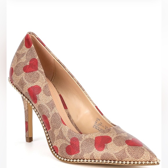 Coach Logo Monogram Waverly Pump Heels With Coated Canvas Heart Print - Picture 11 of 11